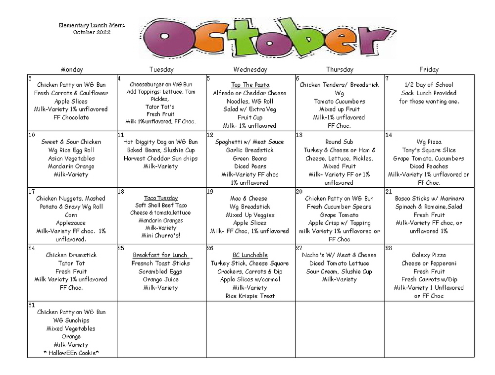 lunch menu