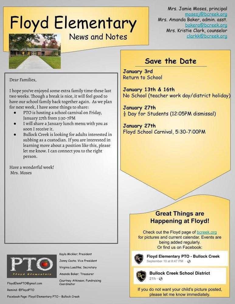 Floyd News and Notes:  January 3rd