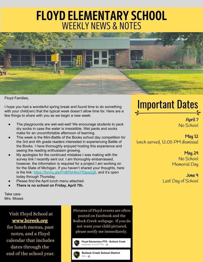 Floyd News and Notes:  April 3rd