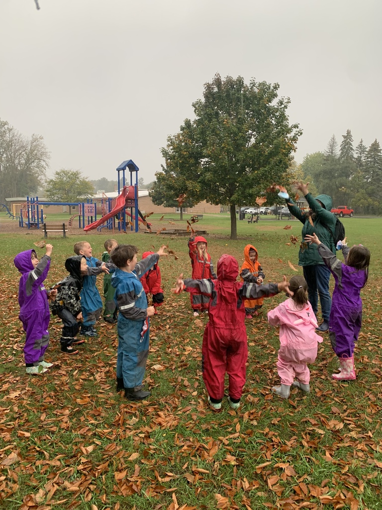 Ms. Heider's class having fun in the leaves!